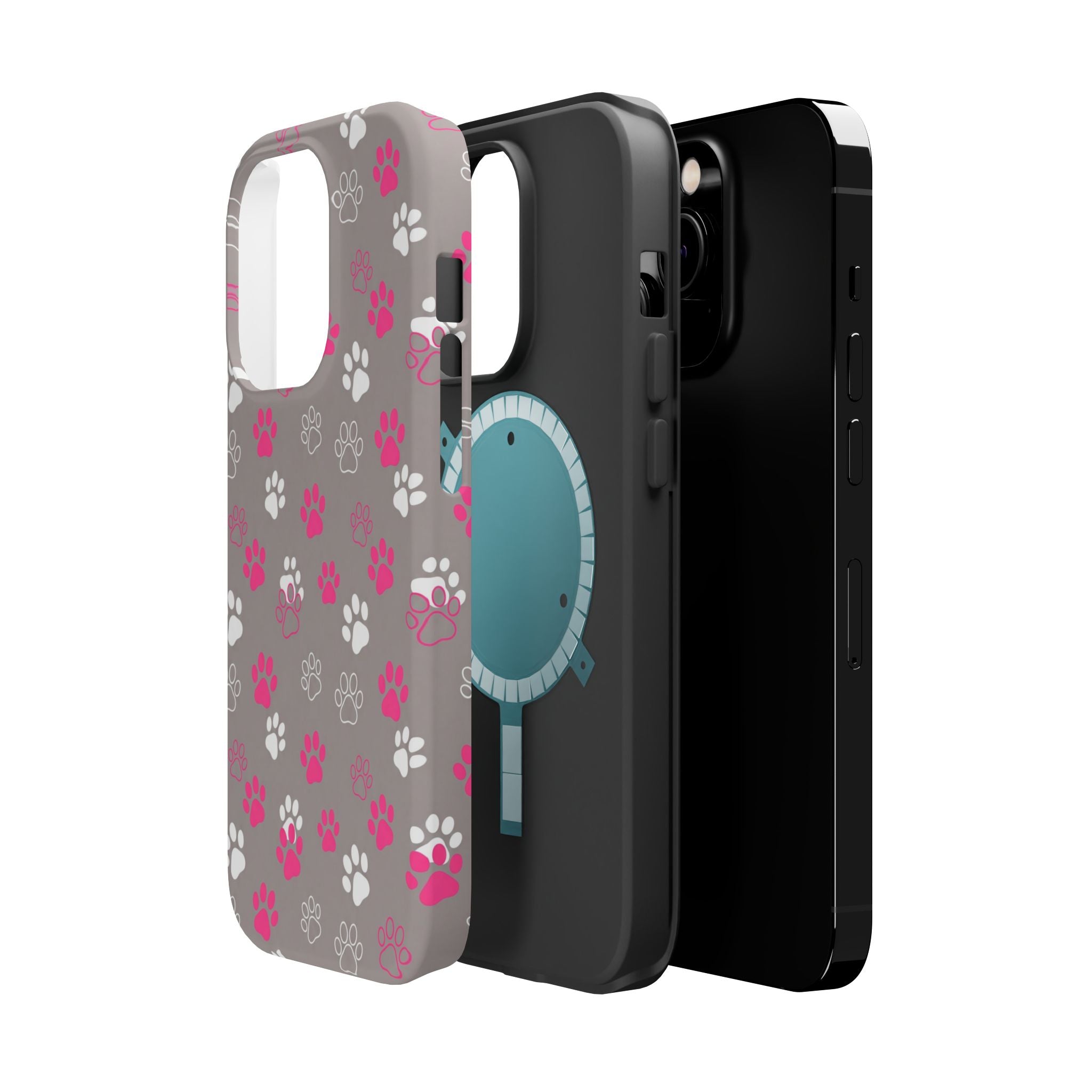 Pink & White Paw Print Phone Case — Impact-Resistant Wireless Charging Cover