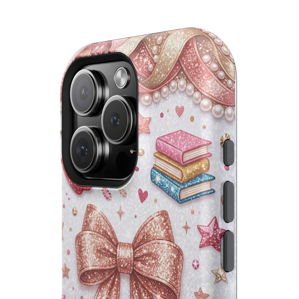 Rose Gold Glitter Bow Personalized Teacher Phone Case — Wireless Charging Cover