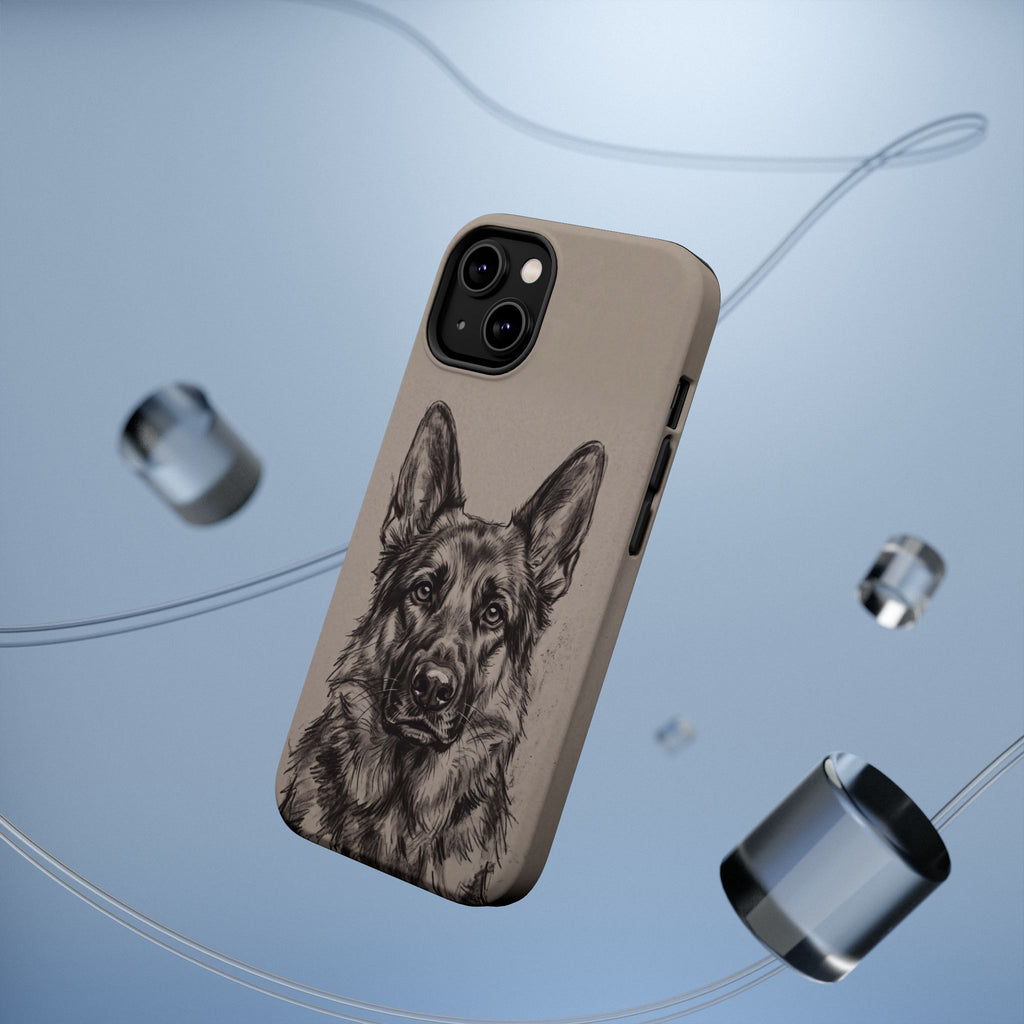 German Shepherd Phone Case | Charcoal Sketch Art — Tough Magnetic Case with Wireless Charging