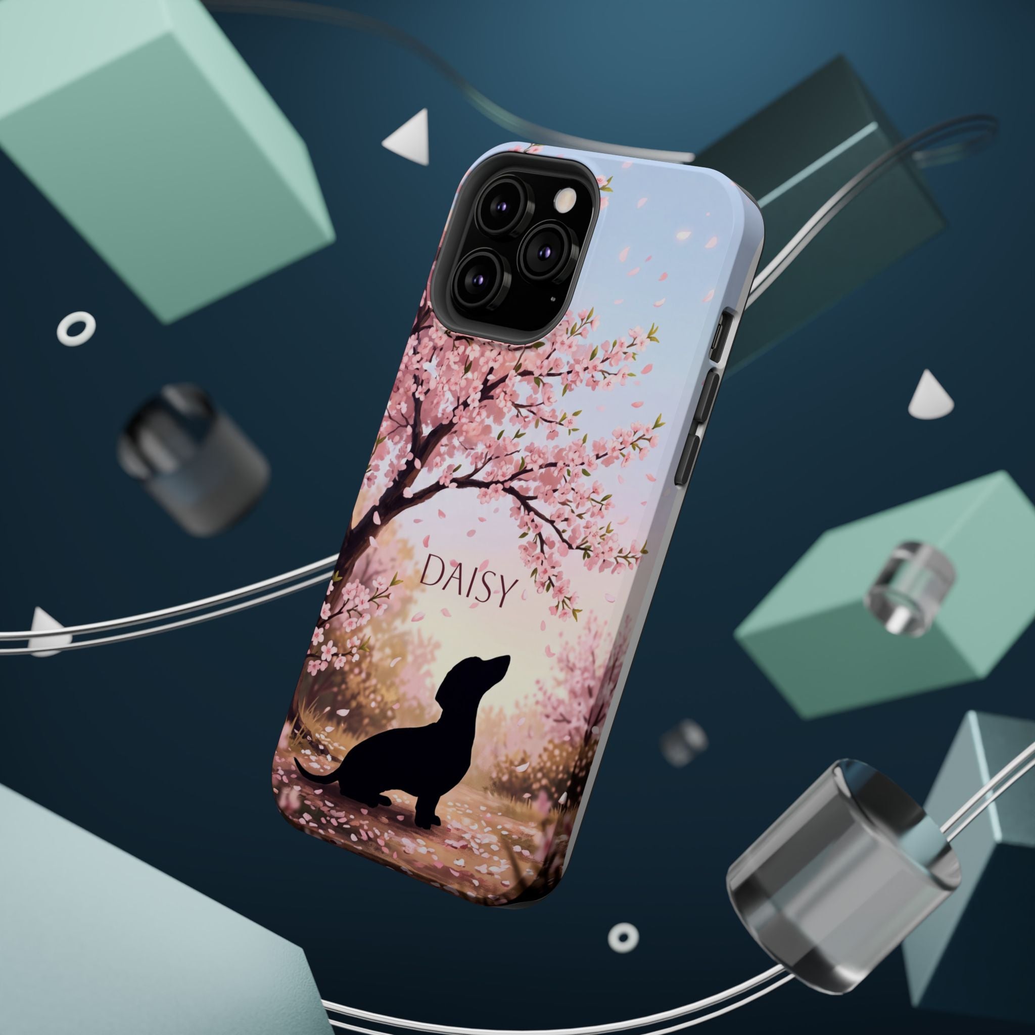 Personalized Dachshund Cherry Blossom Phone Case — Wireless Charging Cover