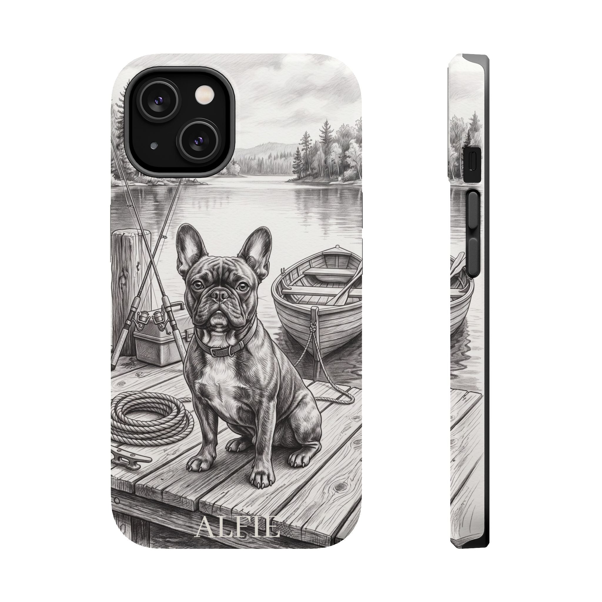 Personalized French Bulldog Lakeside Dock Phone Case — Wireless Charging Cover