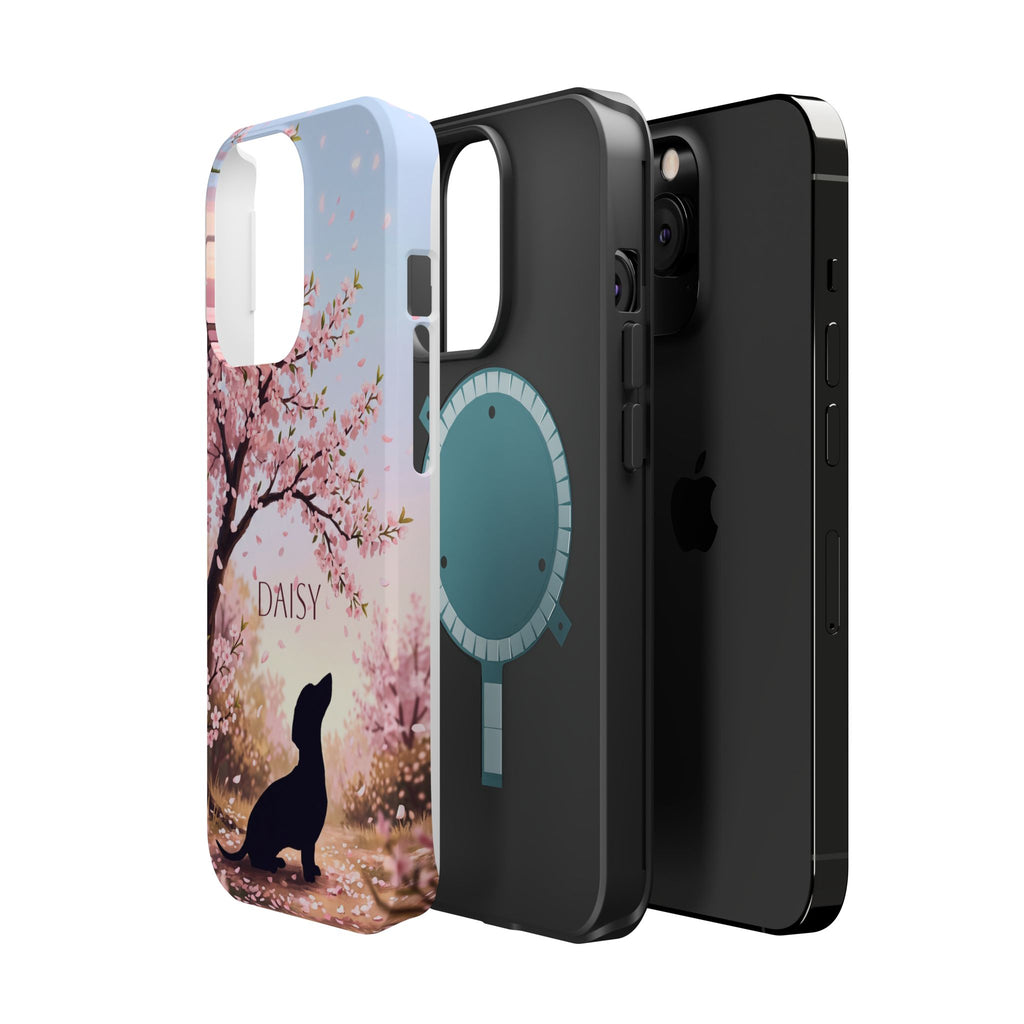 Personalized Dachshund Cherry Blossom Phone Case — Wireless Charging Cover