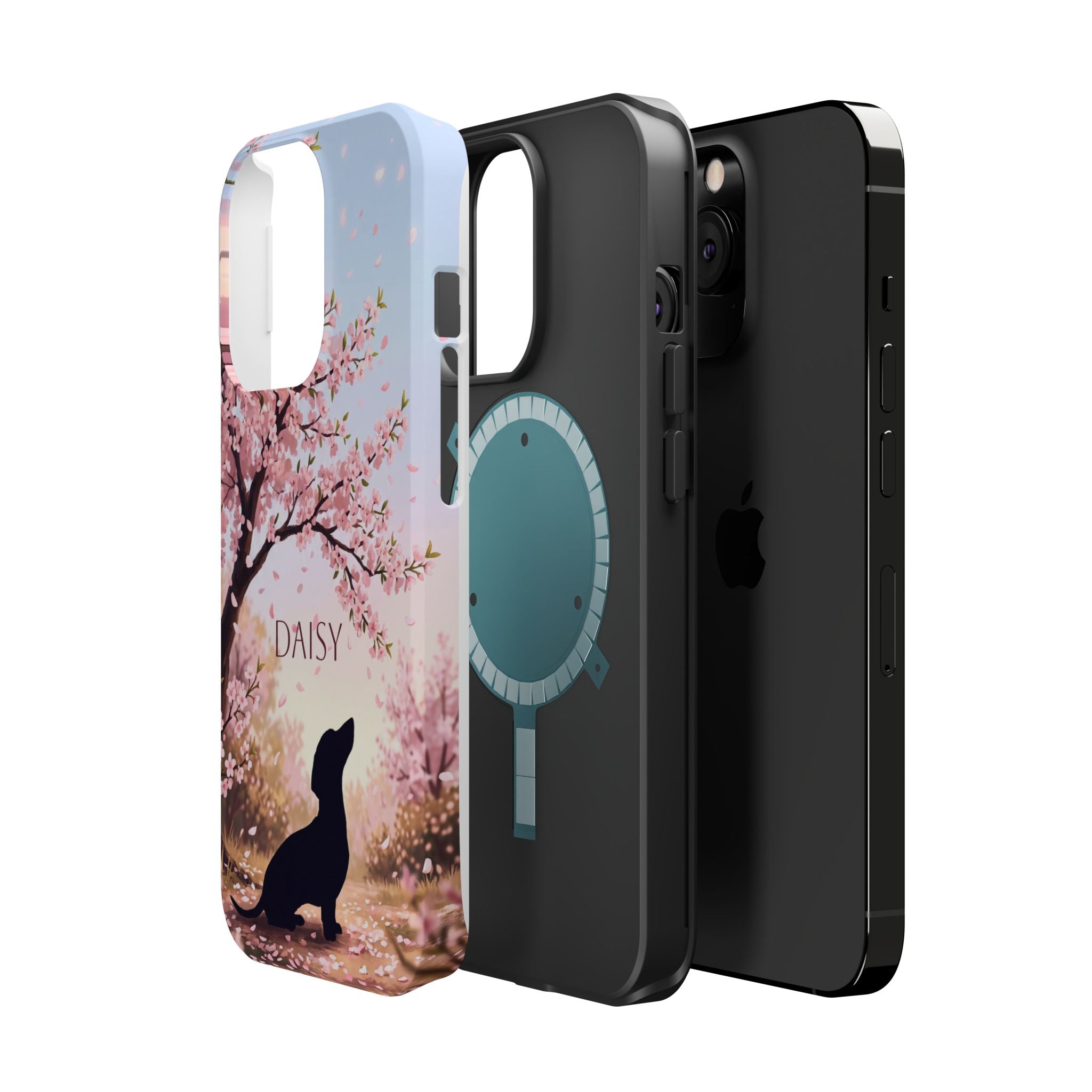 Personalized Dachshund Cherry Blossom Phone Case — Wireless Charging Cover