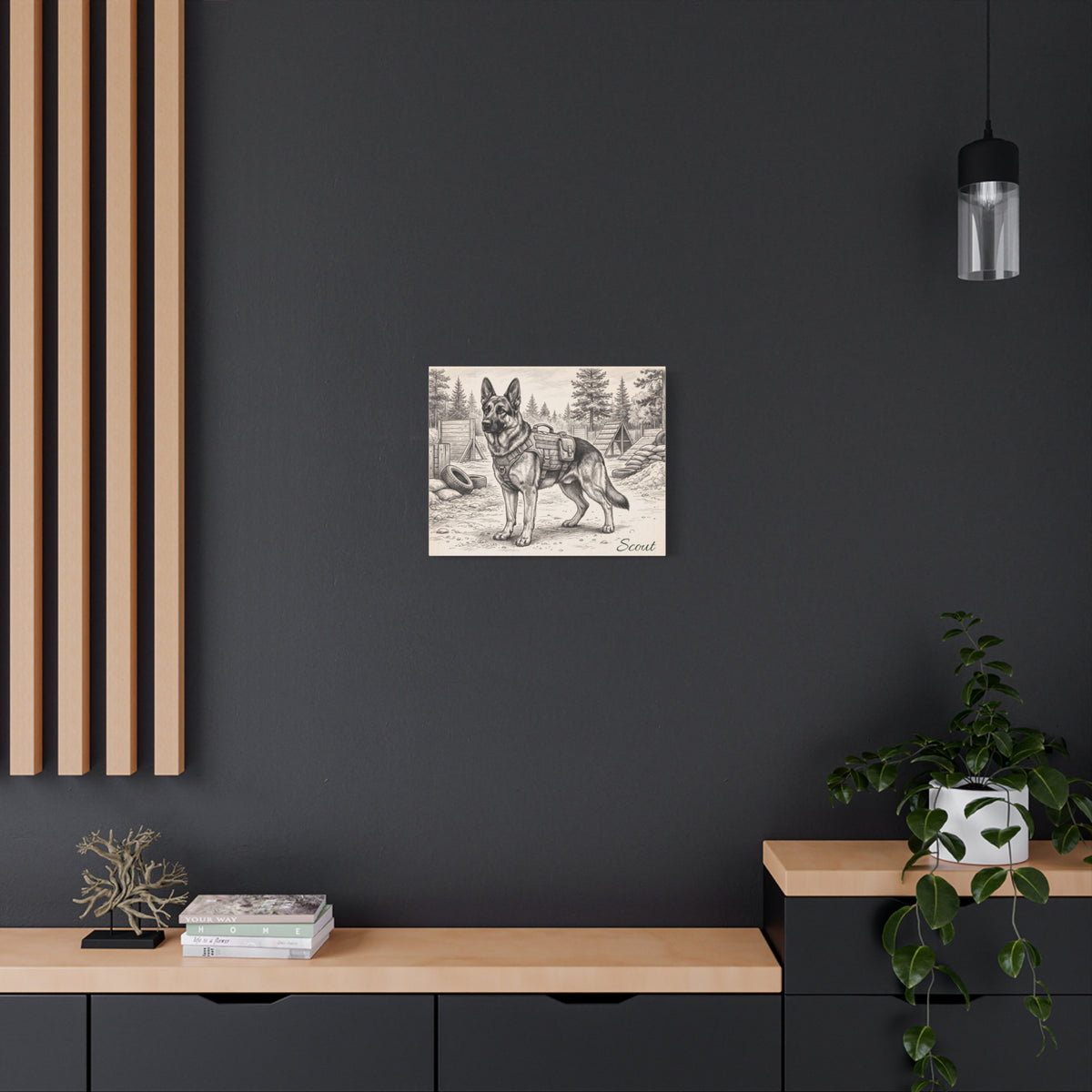 German Shepherd Personalized Canvas | Military Working Dog Sketch Wall Art