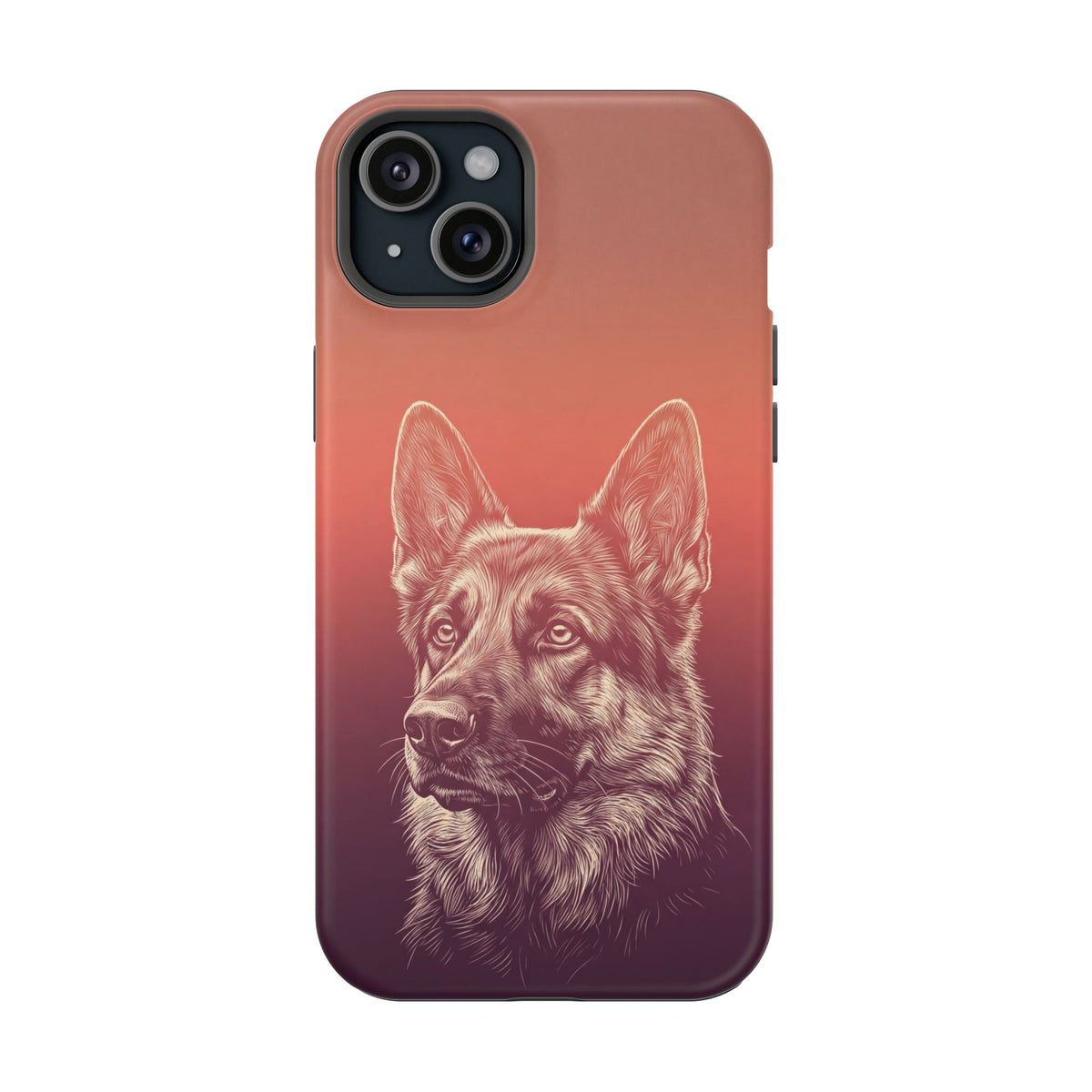 German Shepherd Phone Case | Sunset Sketch Art — Tough Magnetic Case with Wireless Charging