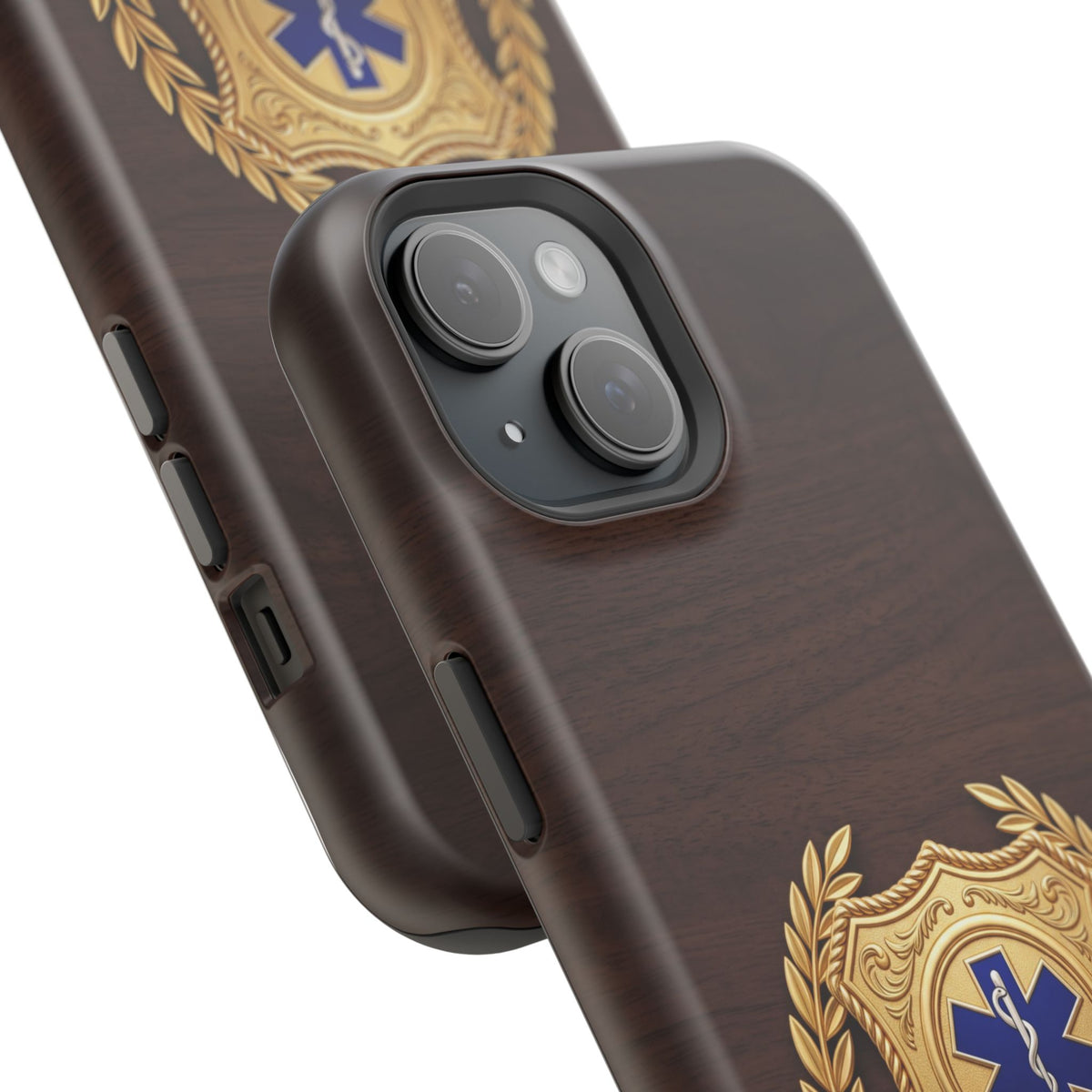 Gold Paramedic Laurel Badge Wood Phone Case — Magnetic Wireless Charging Cover