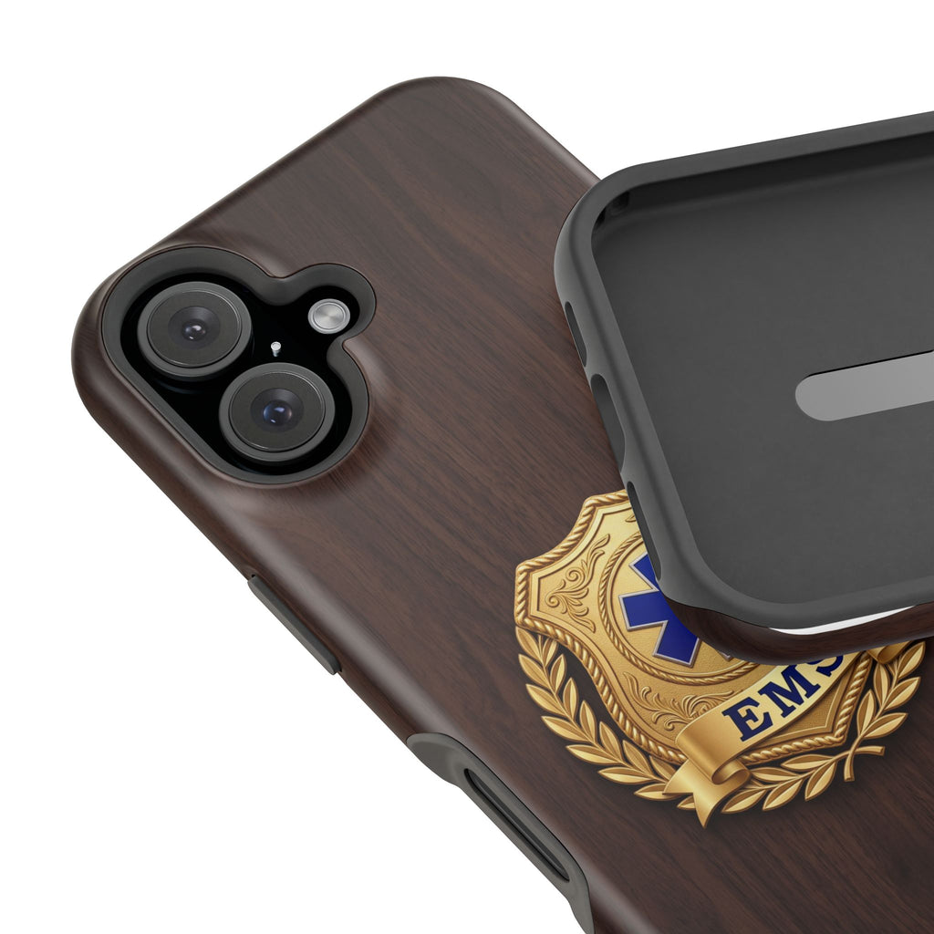 Gold EMS Laurel Badge Wood Phone Case — Magnetic Wireless Charging Cover