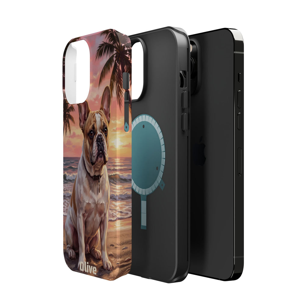 Personalized French Bulldog Beach Portrait Phone Case — Wireless Charging Cover
