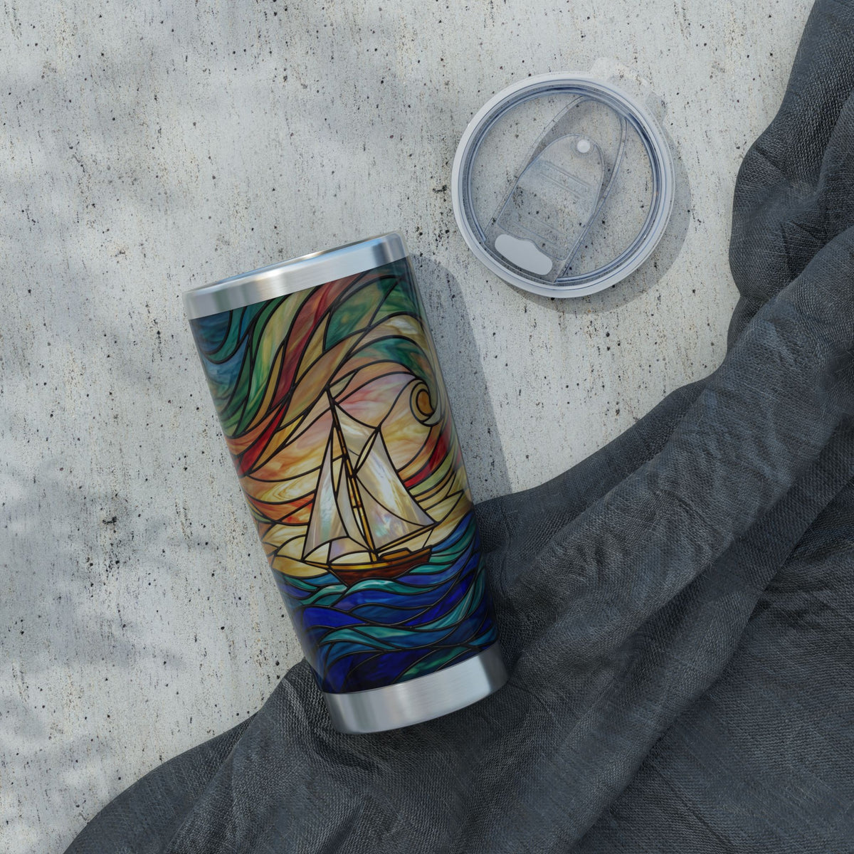 Sailing Tumbler | Stained Glass Swirl Art — 20 oz Stainless Travel Mug