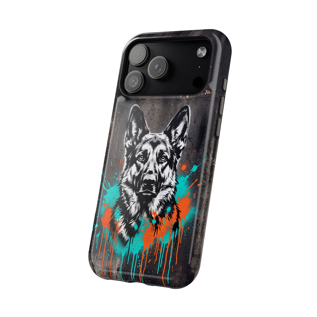 German Shepherd Phone Case | Graffiti Street Art — Tough Magnetic Case with Wireless Charging