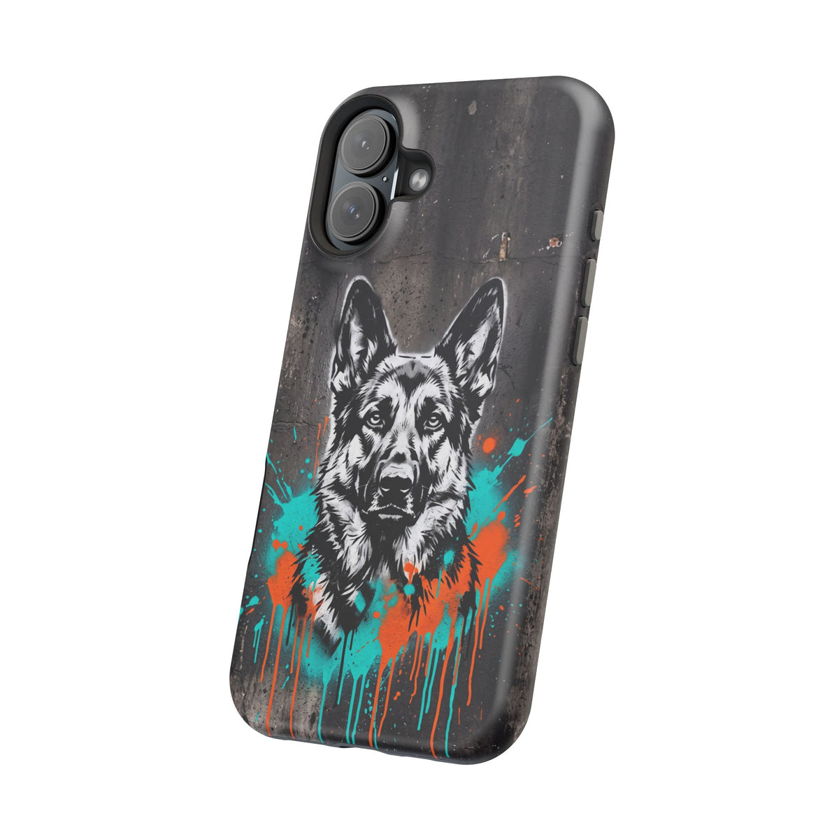German Shepherd Phone Case | Graffiti Street Art — Tough Magnetic Case with Wireless Charging