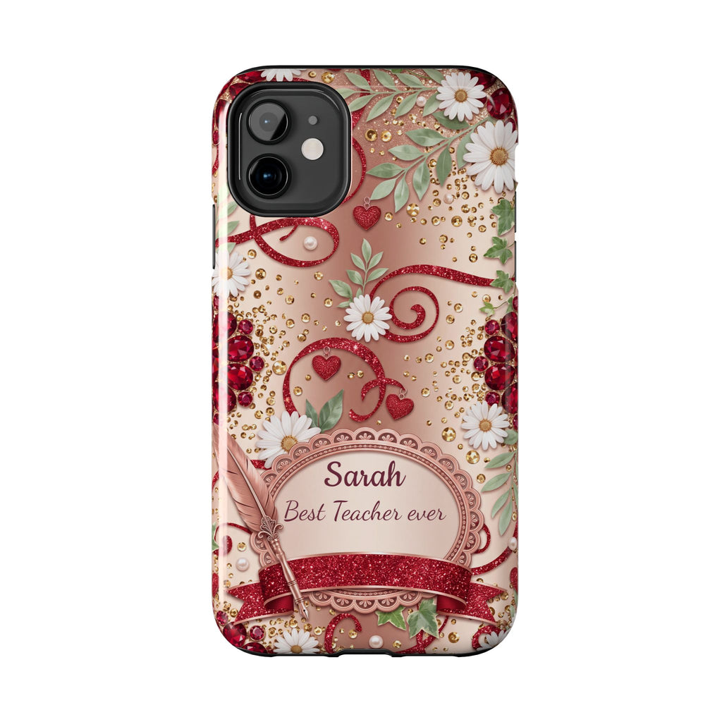 Personalized Teacher Phone Case — Custom Name and Message - Floral Jeweled Design
