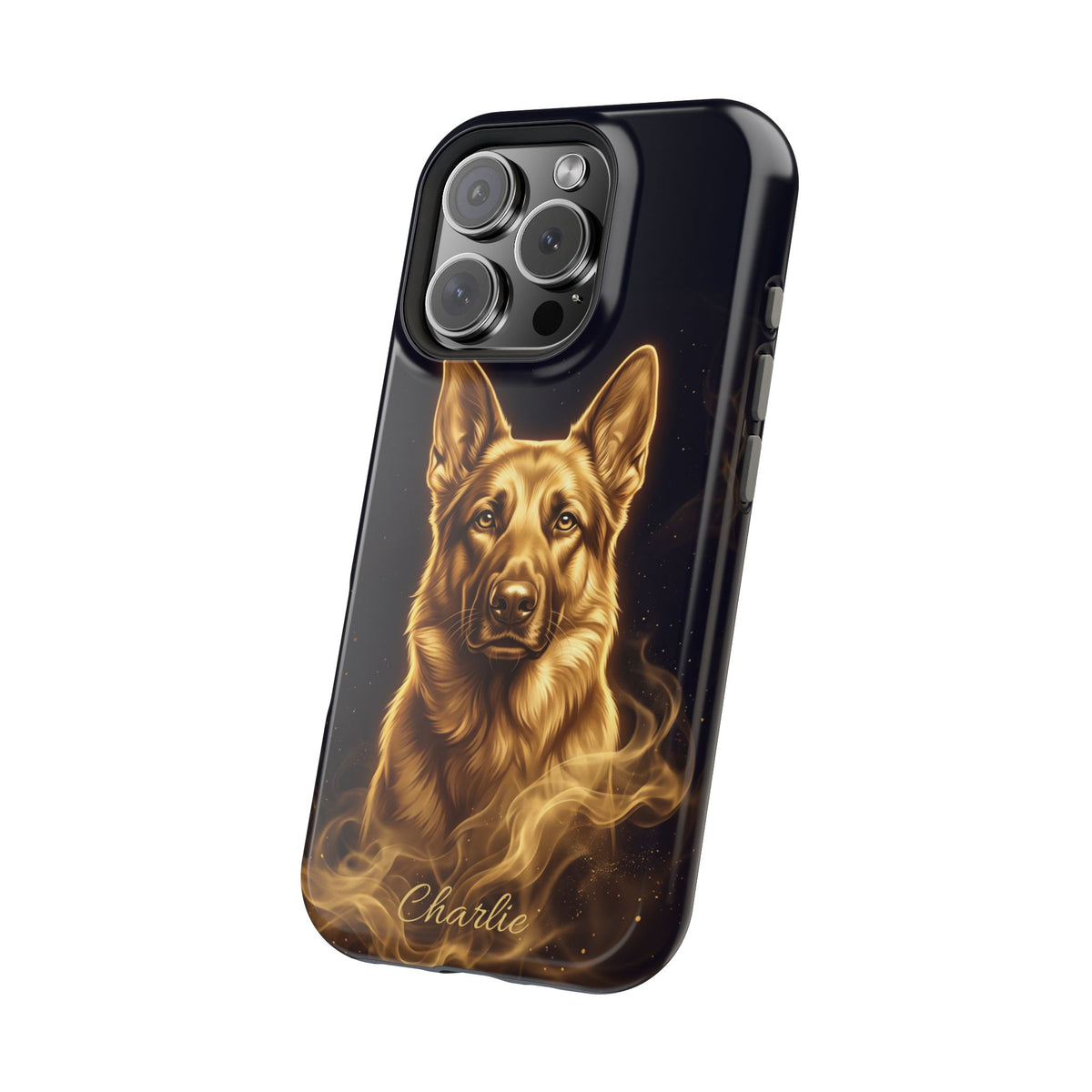 German Shepherd Phone Case | Personalized Gold Glow Art — Tough Magnetic Case with Wireless Charging