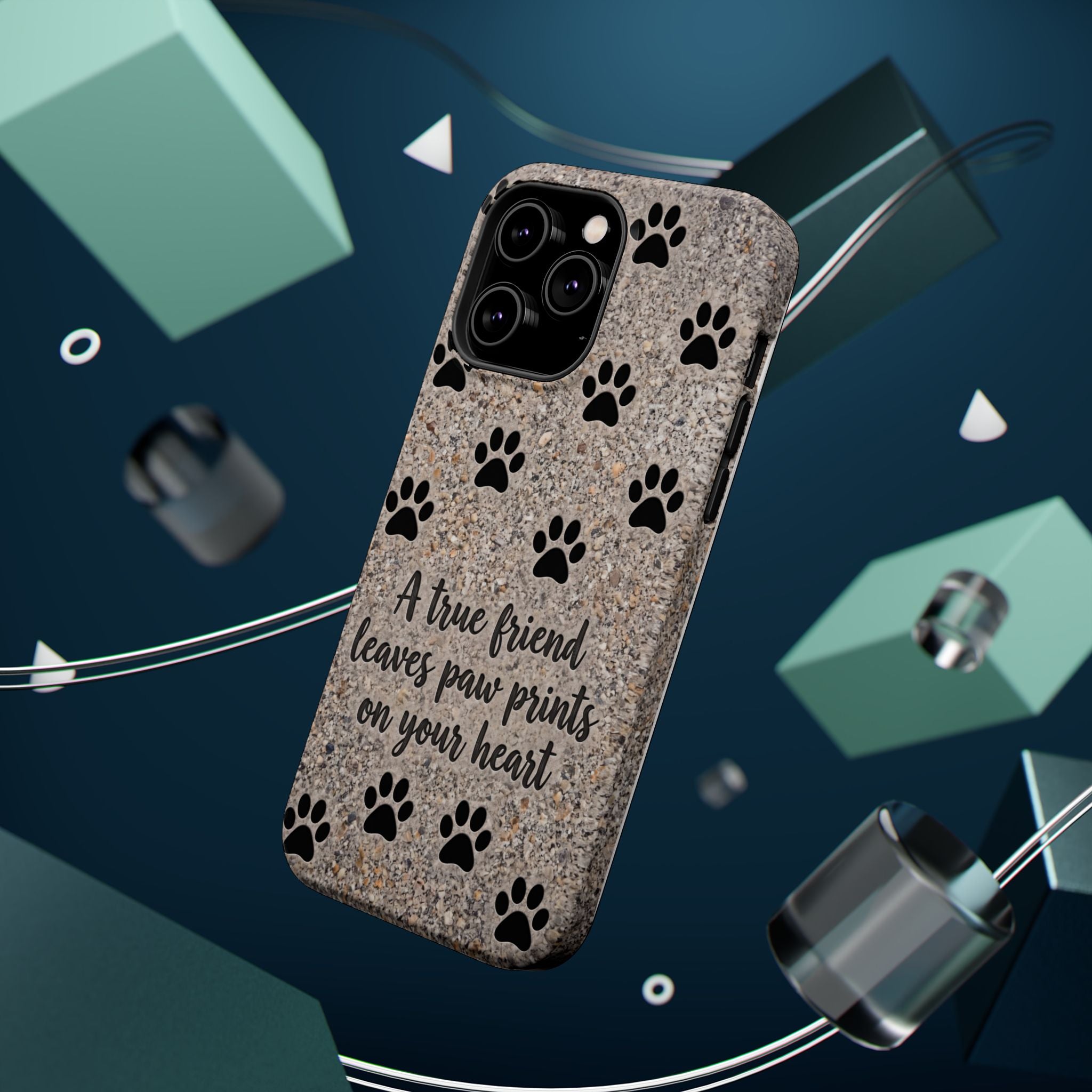 "A True Friend Leaves Paw Prints On Your Heart" Phone Case | Sentimental Stone-Texture Dog Paw Print Case | iPhone & Samsung