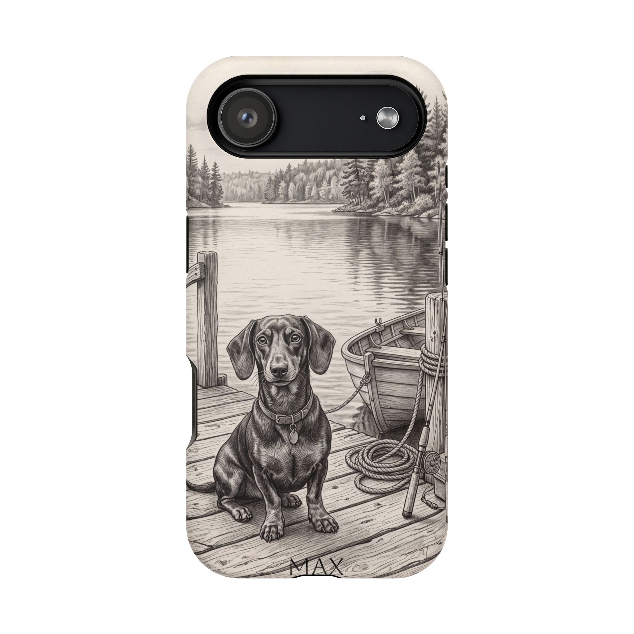 Personalized Dachshund Sunset Beach Phone Case — Wireless Charging Cover
