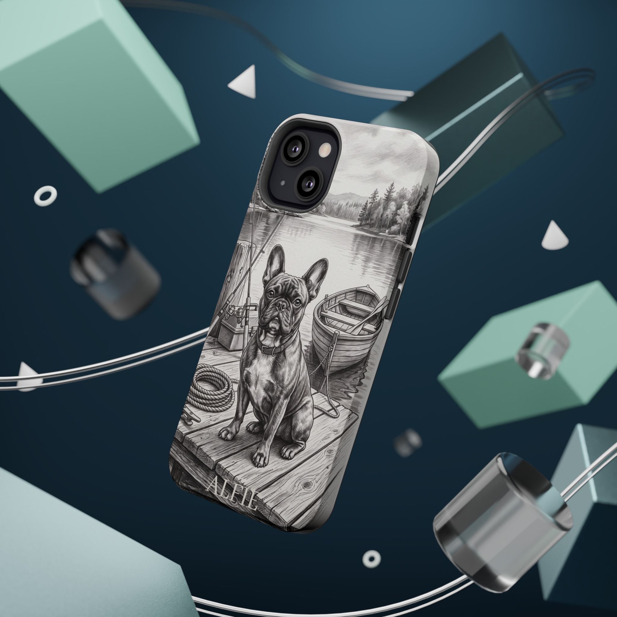 Personalized French Bulldog Lakeside Dock Phone Case — Wireless Charging Cover