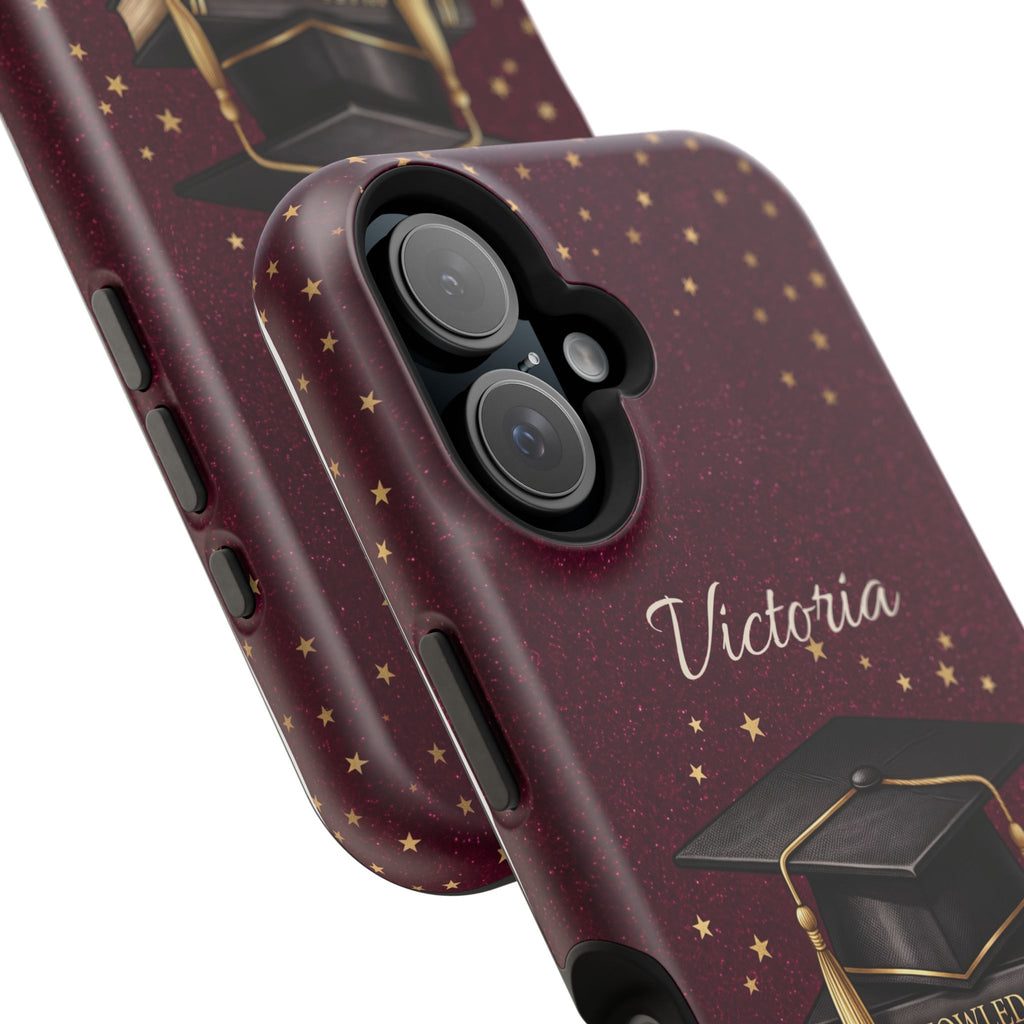 Graduation Cap & Books Personalized Teacher Phone Case — Wireless Charging Cover