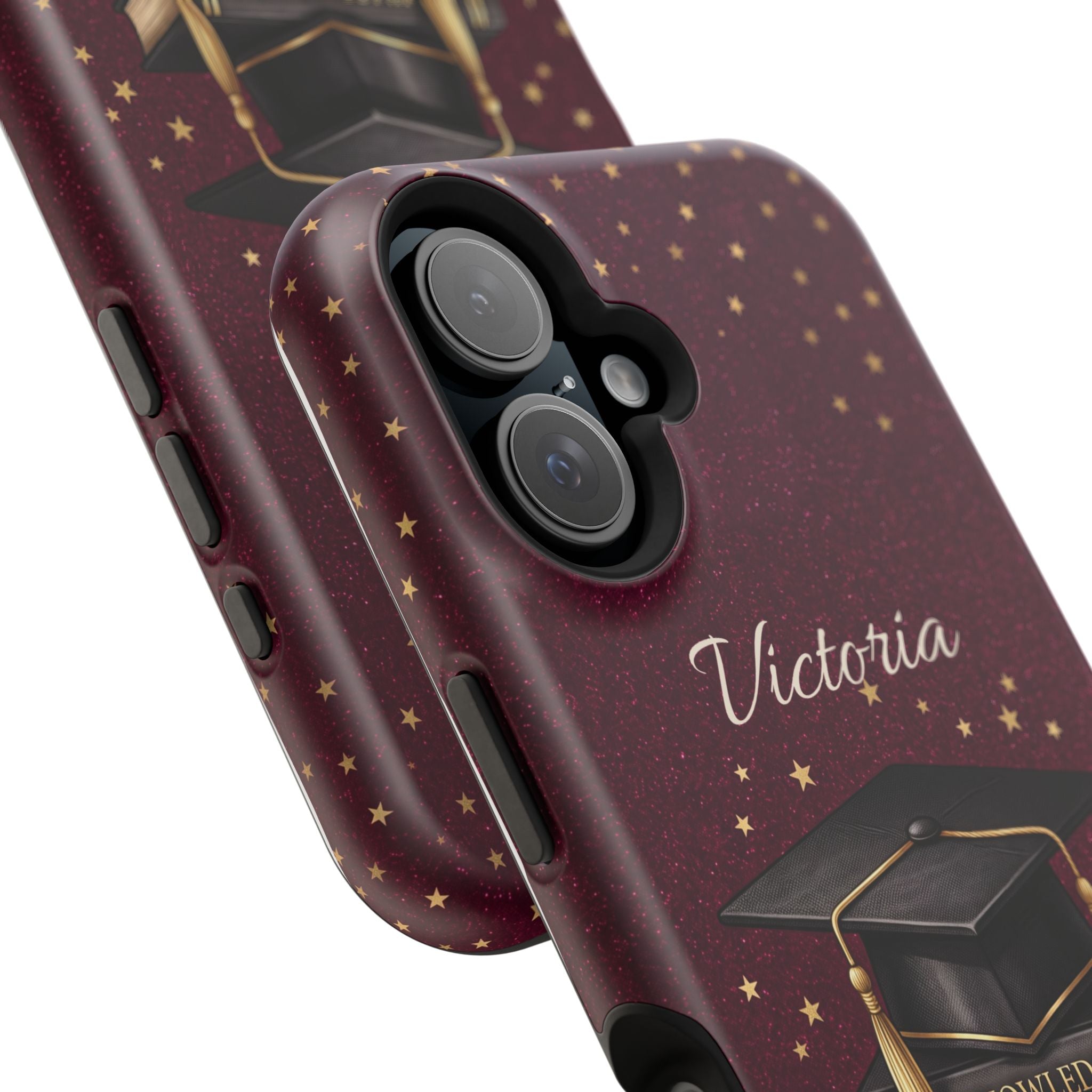 Graduation Cap & Books Personalized Teacher Phone Case — Wireless Charging Cover