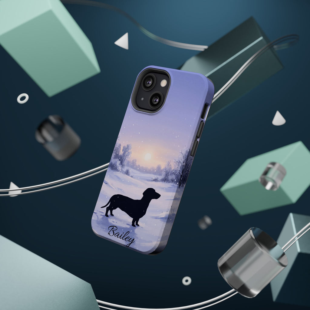 Personalized Dachshund Winter Snow Phone Case — Wireless Charging Cover
