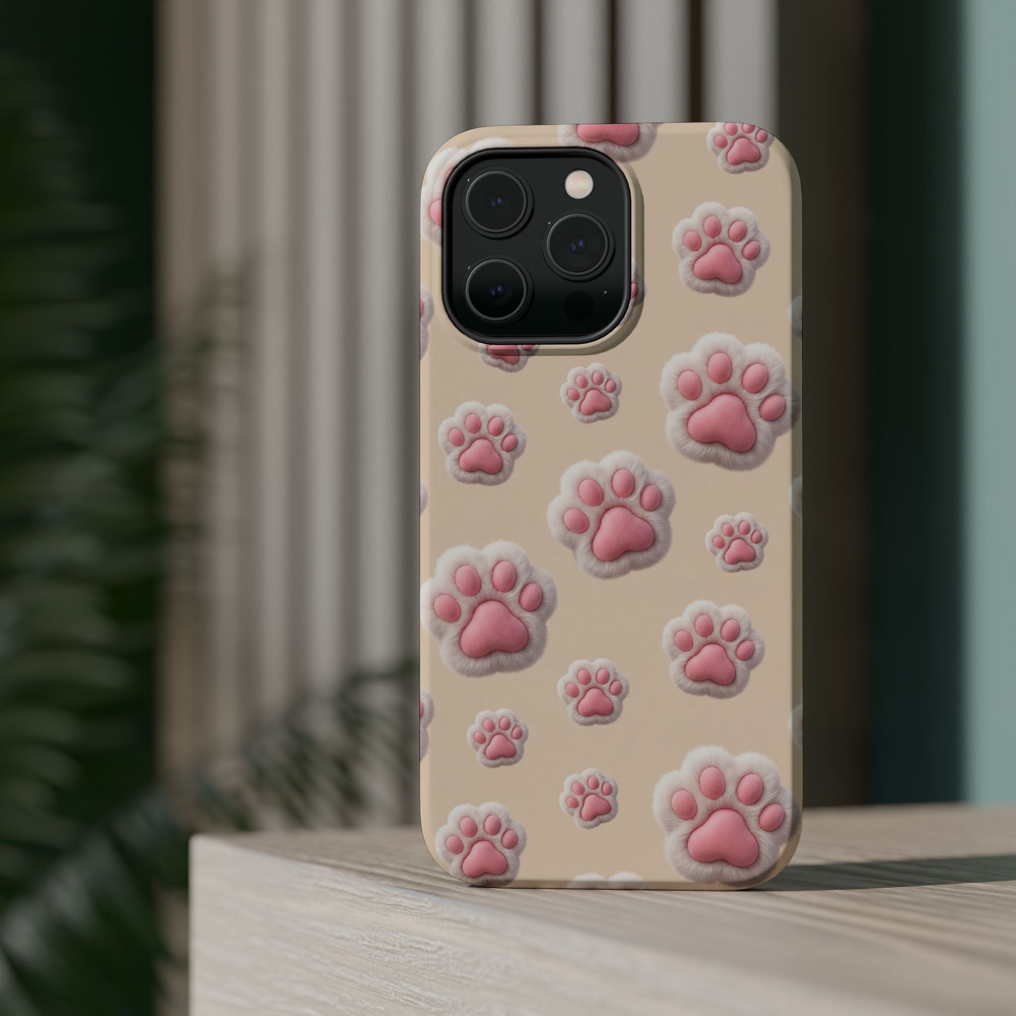 Pink Paw Print Phone Case — Impact-Resistant Wireless Charging Cover