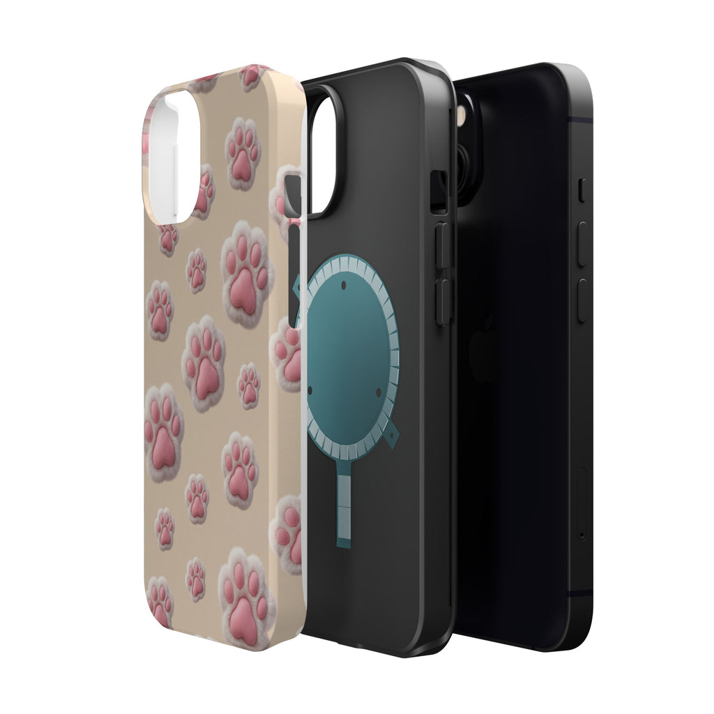 Pink Paw Print Phone Case — Impact-Resistant Wireless Charging Cover