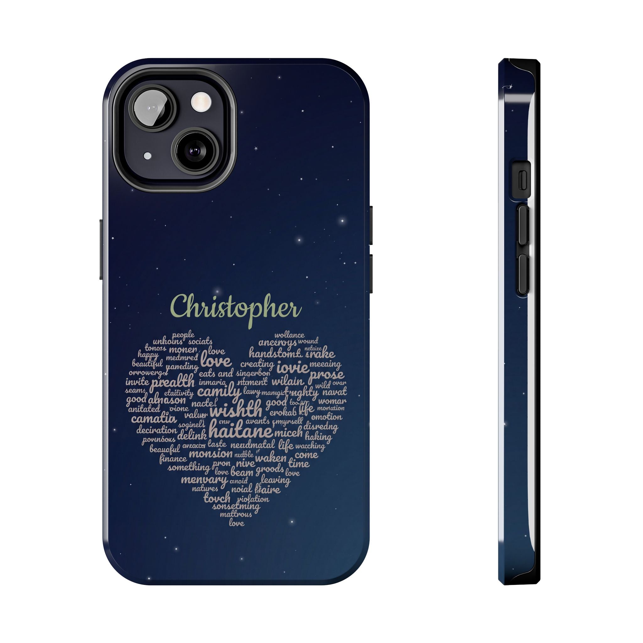 Personalized Teacher Heart Word Cloud Phone Case — Custom Name Starry Design