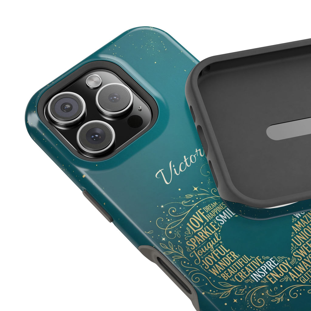 Personalized Teacher Heart Word Art Phone Case — Impact-Resistant Wireless Charging Cover