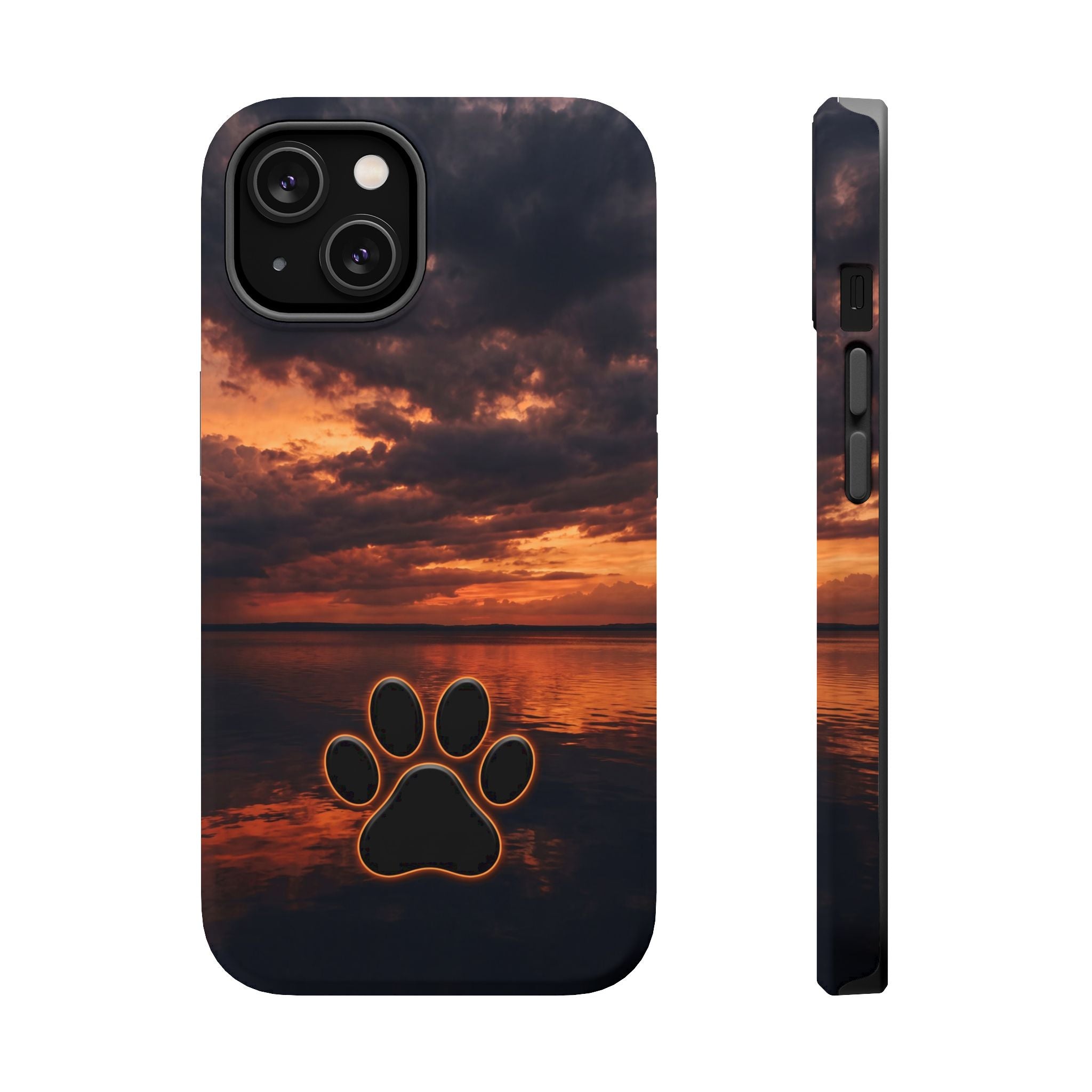 Sunset Paw Print Phone Case — Impact-Resistant Wireless Charging Cover