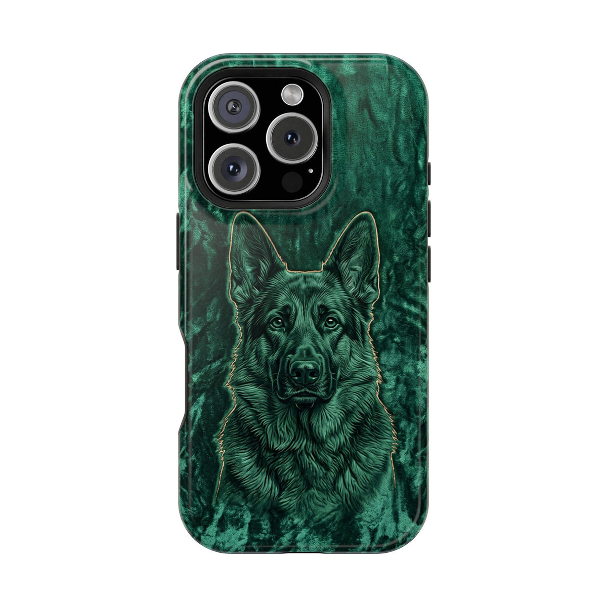 German Shepherd Phone Case | Emerald Velvet Art — Tough Magnetic Case with Wireless Charging