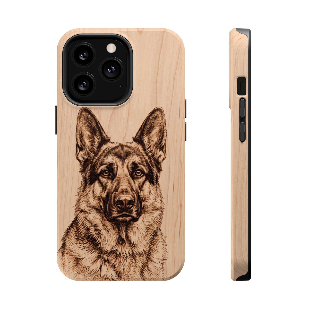 German Shepherd Phone Case | Pyrography Art — Tough Magnetic Case with Wireless Charging