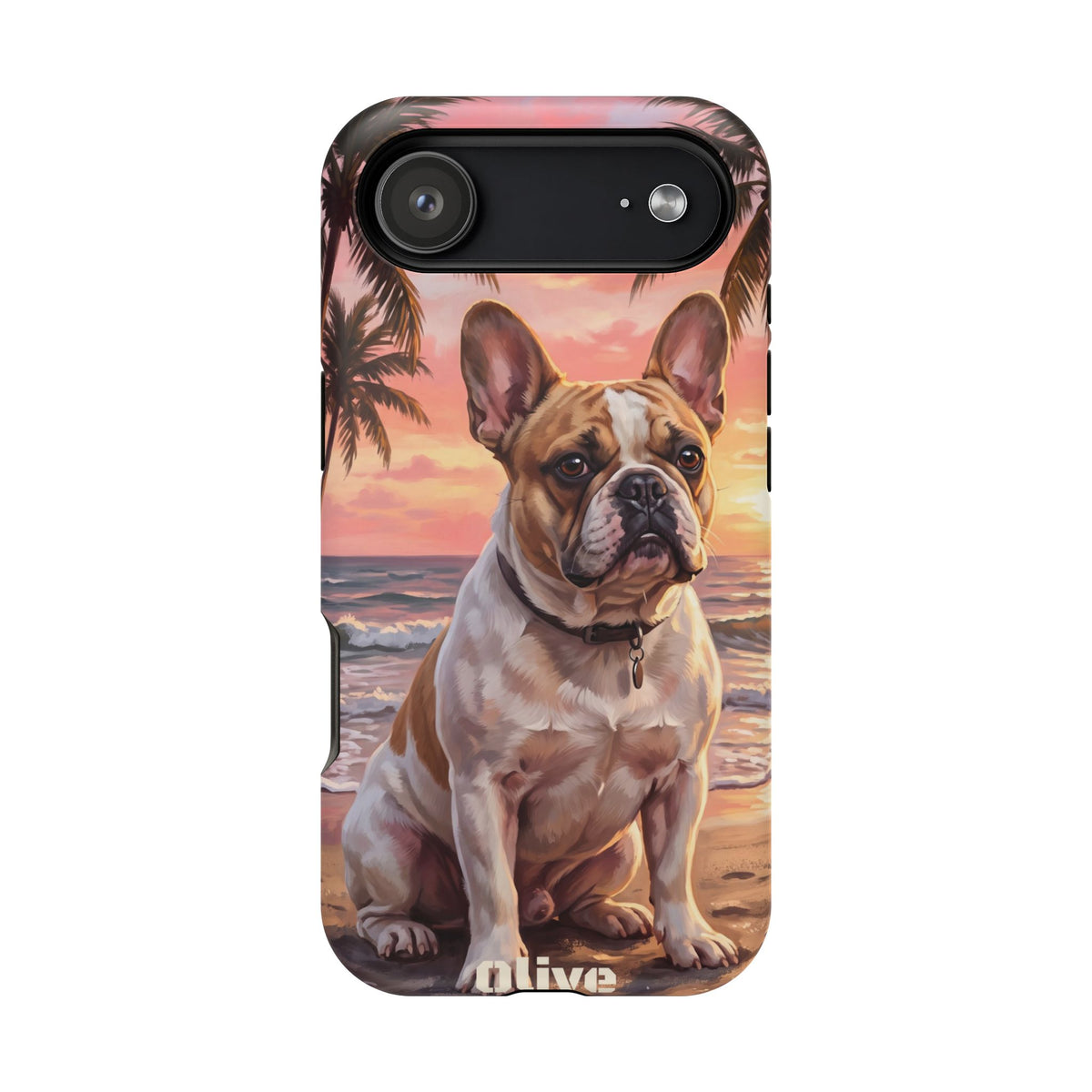 Personalized French Bulldog Beach Portrait Phone Case — Wireless Charging Cover