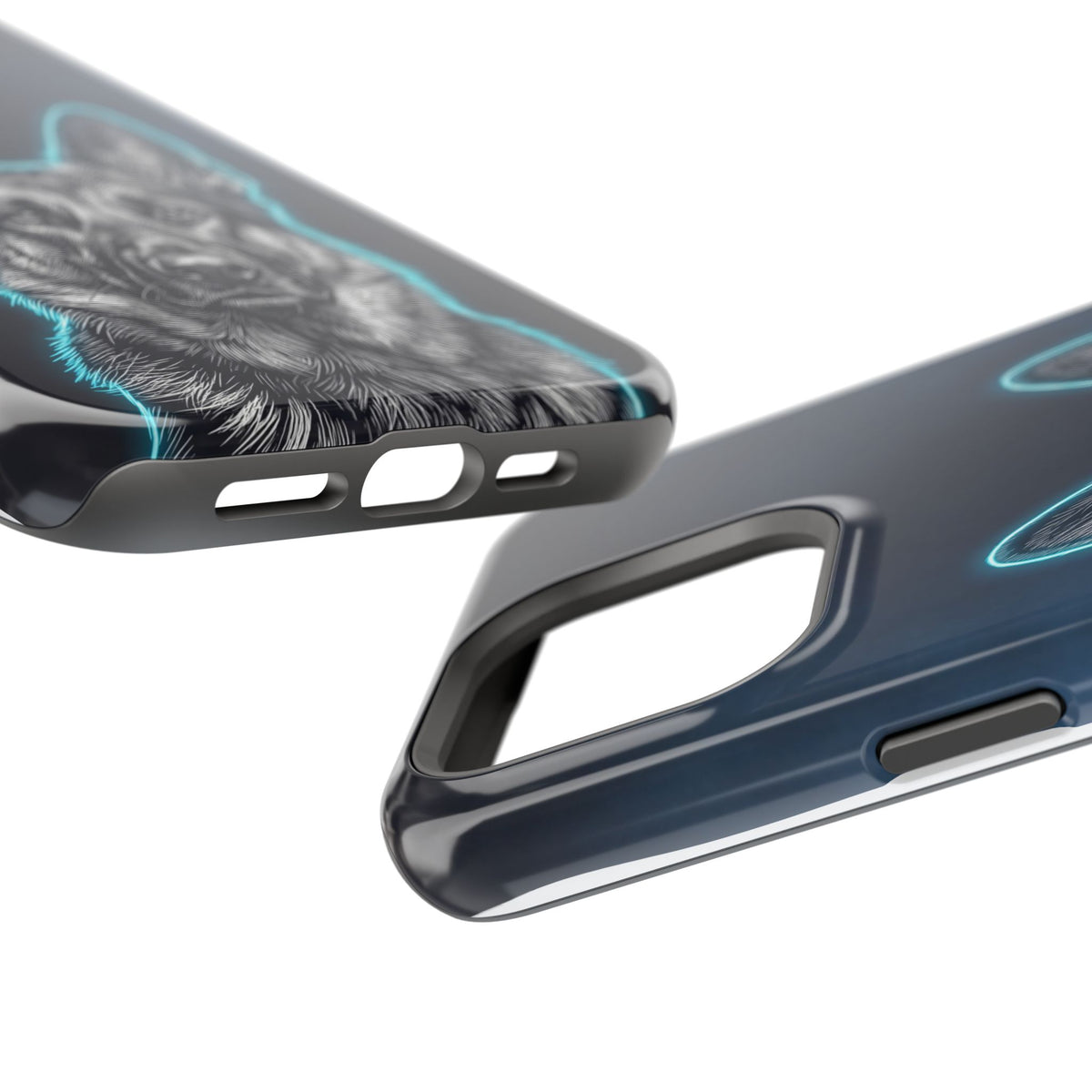 German Shepherd Phone Case | Neon Glow Sketch Art — Tough Magnetic Case with Wireless Charging