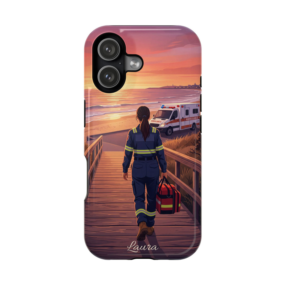 Sunset Boardwalk Personalized Paramedic Phone Case — Wireless Charging Cover