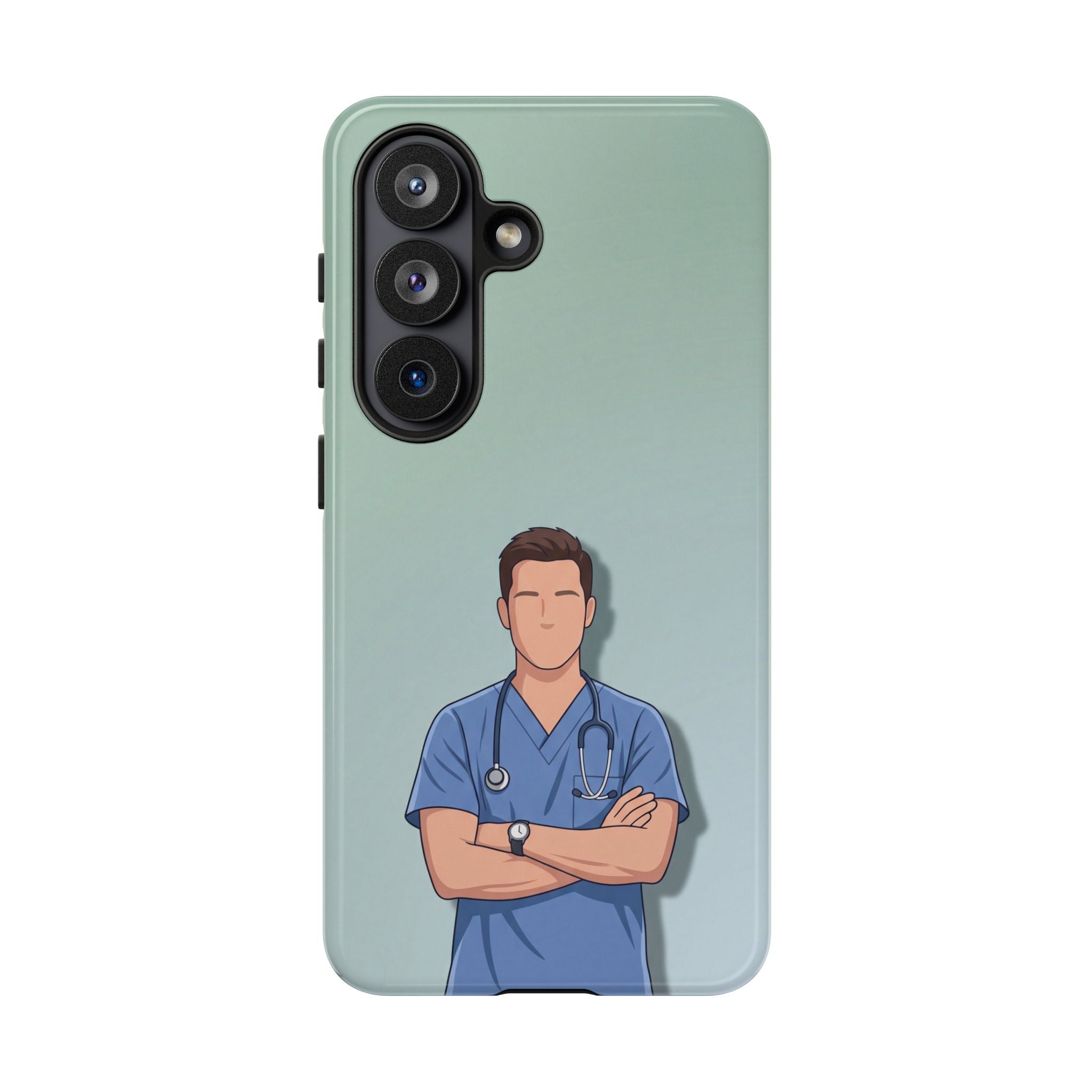Male Nurse Phone Case | Confident Nurse in Blue Scrubs Illustration | iPhone & Samsung