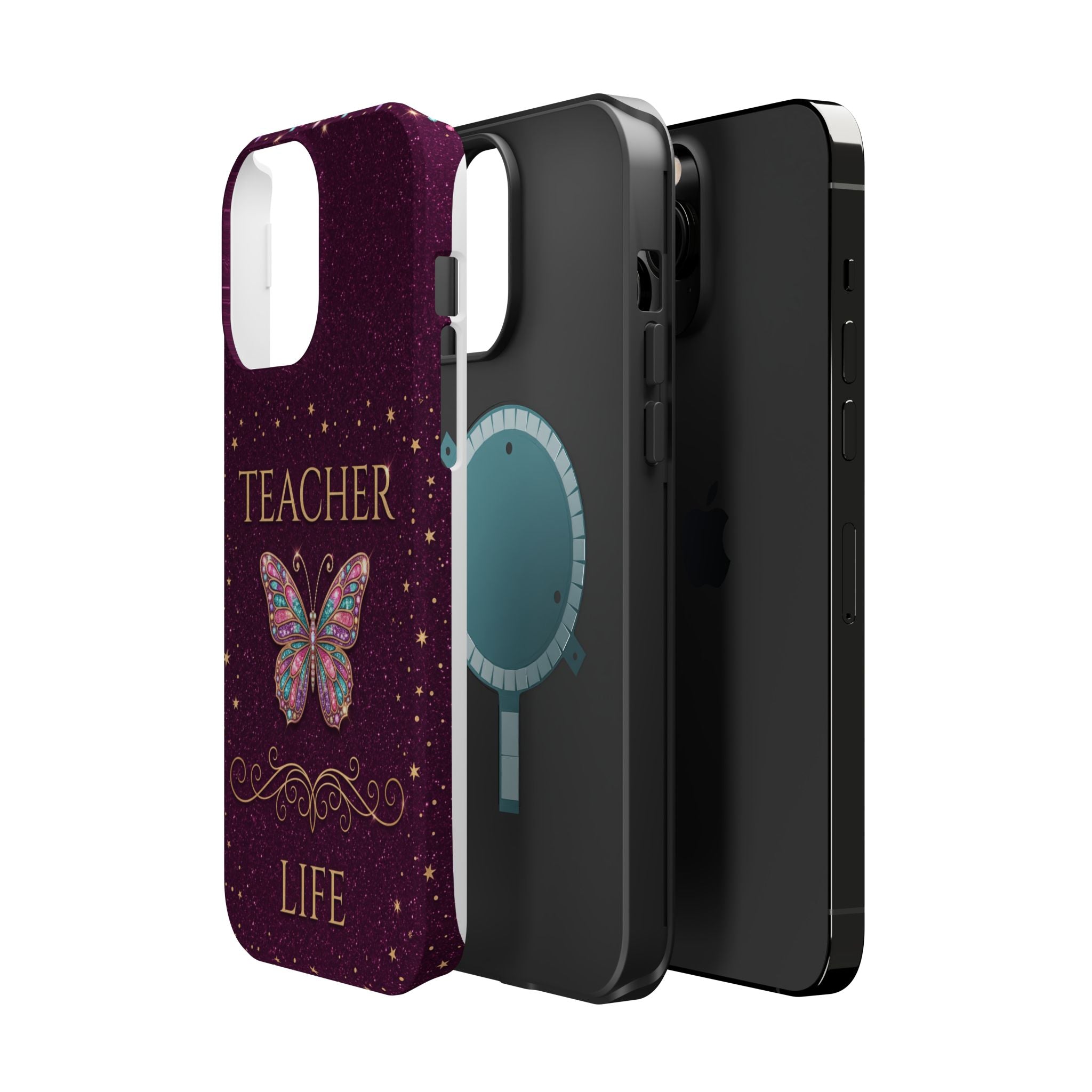 Teacher Life Glitter Butterfly Phone Case — Wireless Charging Cover