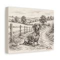 Dachshund Countryside Sketch Personalized Canvas | Rustic Farm Path Wall Art