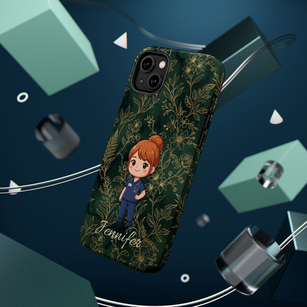 Personalized Nurse Botanical Phone Case — Impact-Resistant Wireless Charging Cover