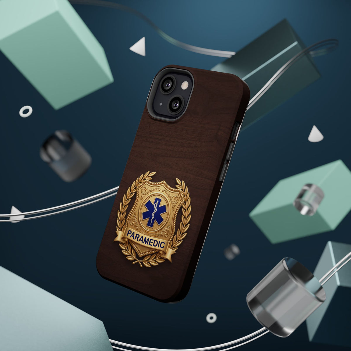 Gold Paramedic Laurel Badge Wood Phone Case — Magnetic Wireless Charging Cover