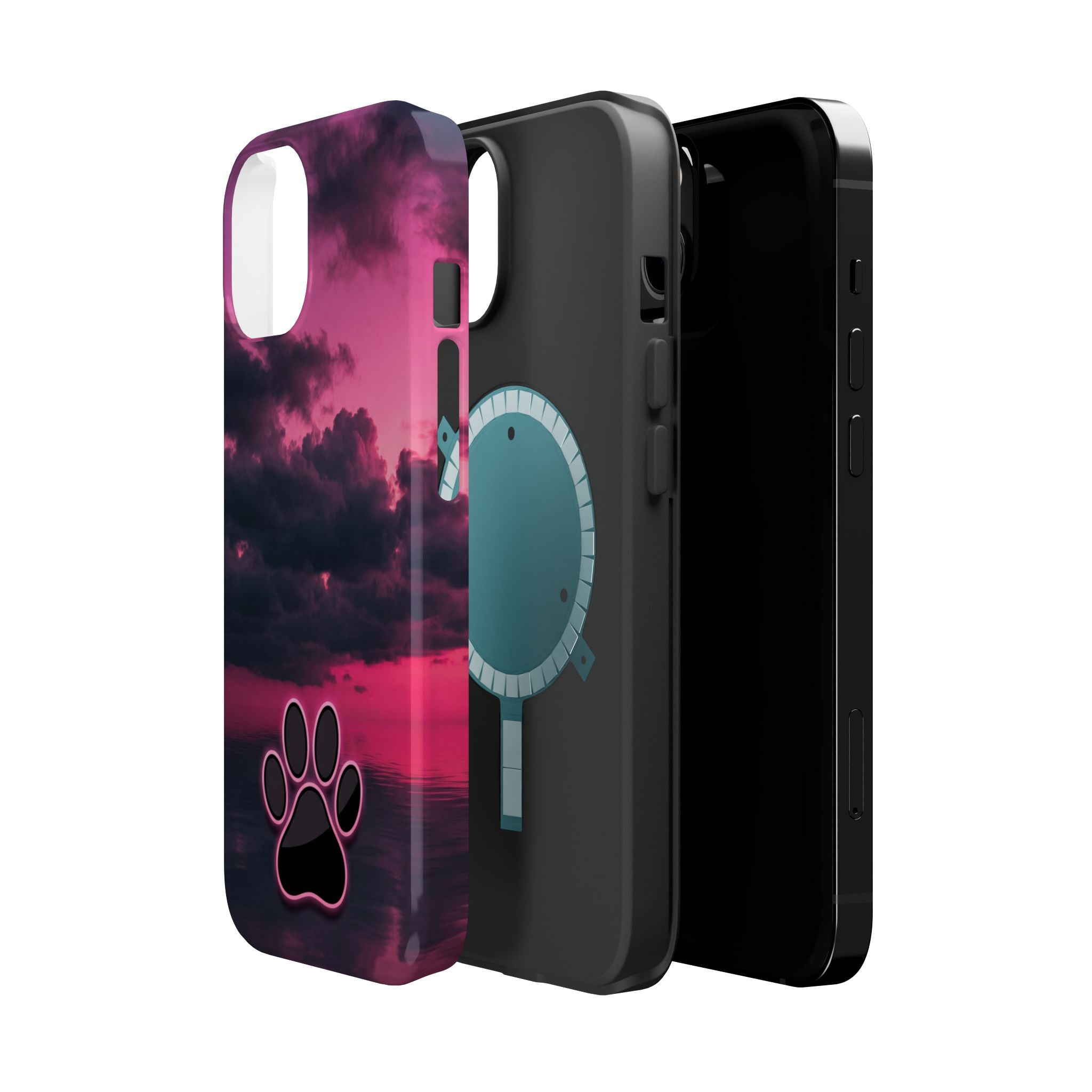Pink Sky Paw Print Phone Case — Impact-Resistant Wireless Charging Cover