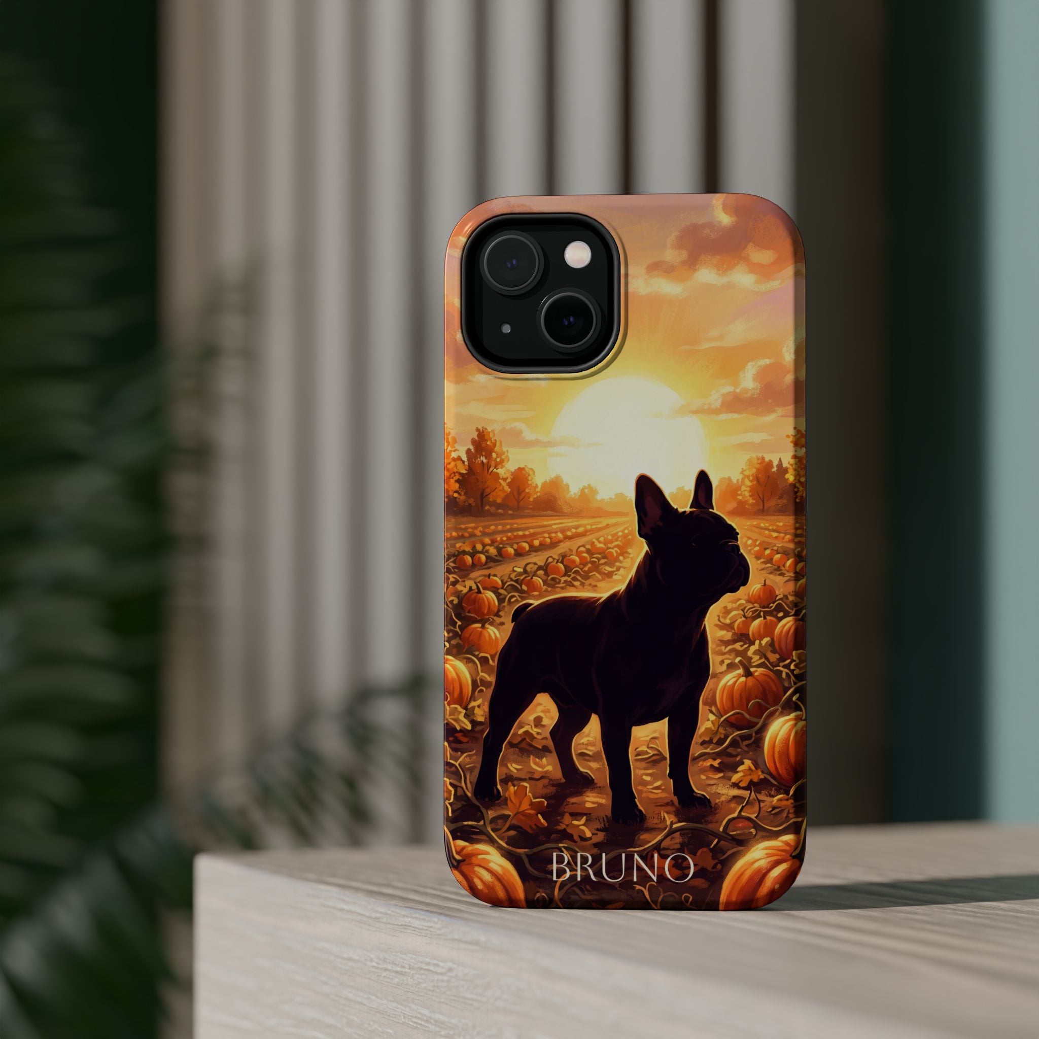Personalized French Bulldog Pumpkin Patch Phone Case — Wireless Charging Cover
