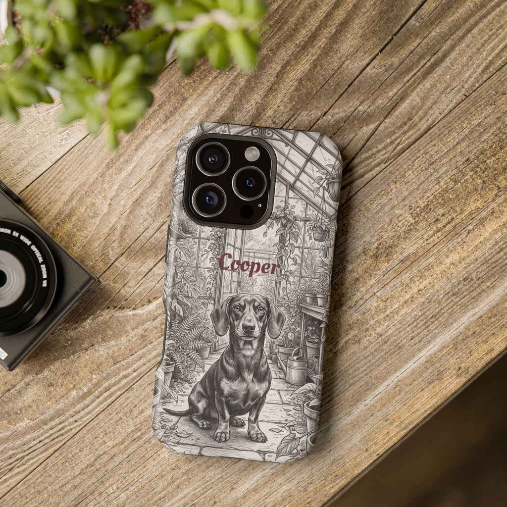 Personalized Dachshund Vintage Greenhouse Phone Case — Wireless Charging Cover