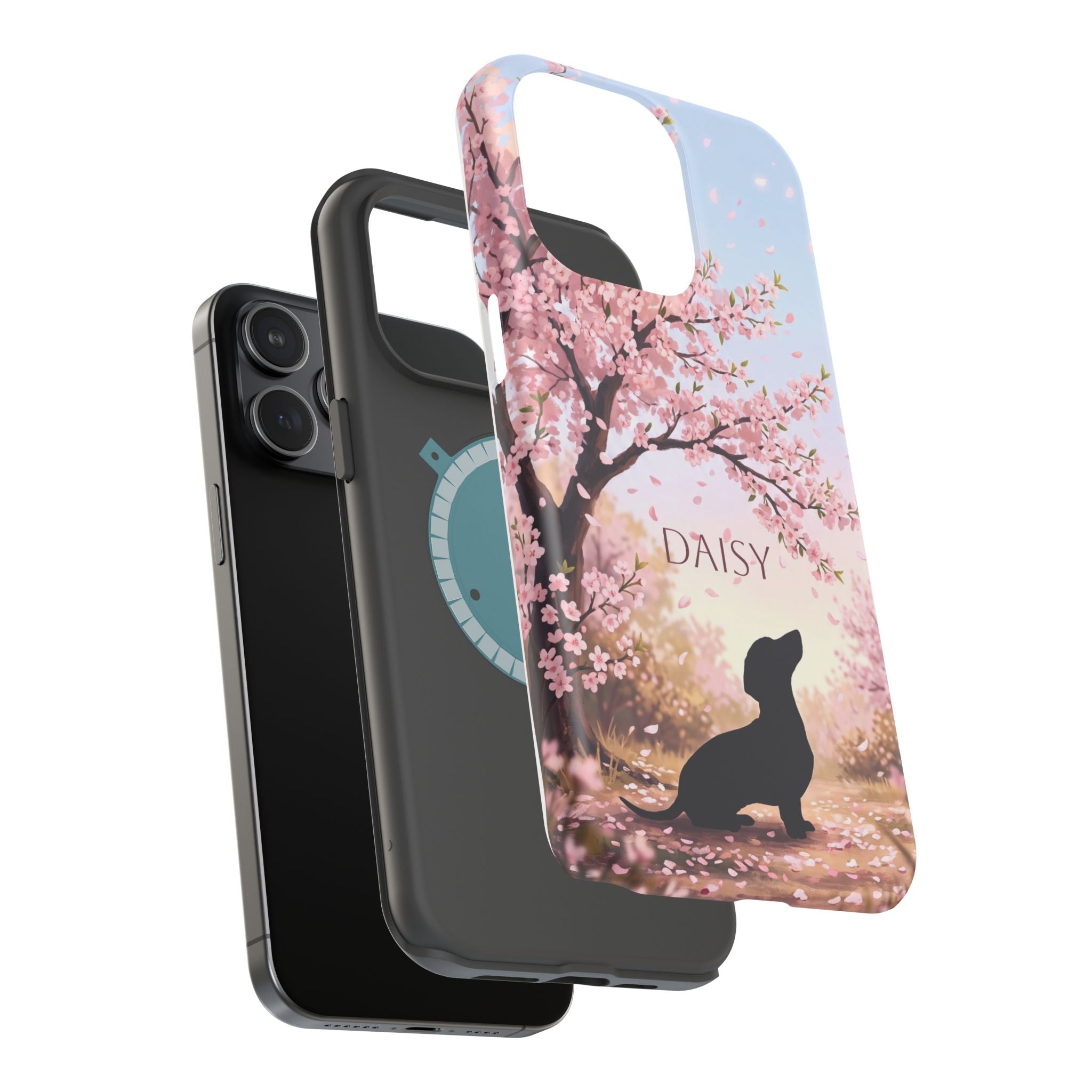 Personalized Dachshund Cherry Blossom Phone Case — Wireless Charging Cover