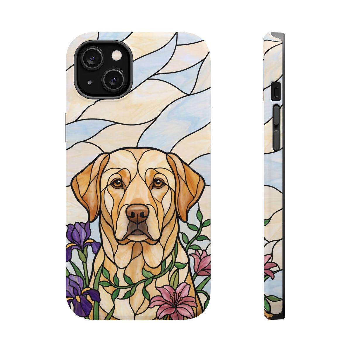 Floral Stained Glass Labrador Phone Case — Tough Magnetic Case with Wireless Charging