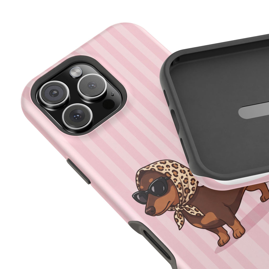 Preppy Dachshund Phone Case — Impact-Resistant Wireless Charging Cover