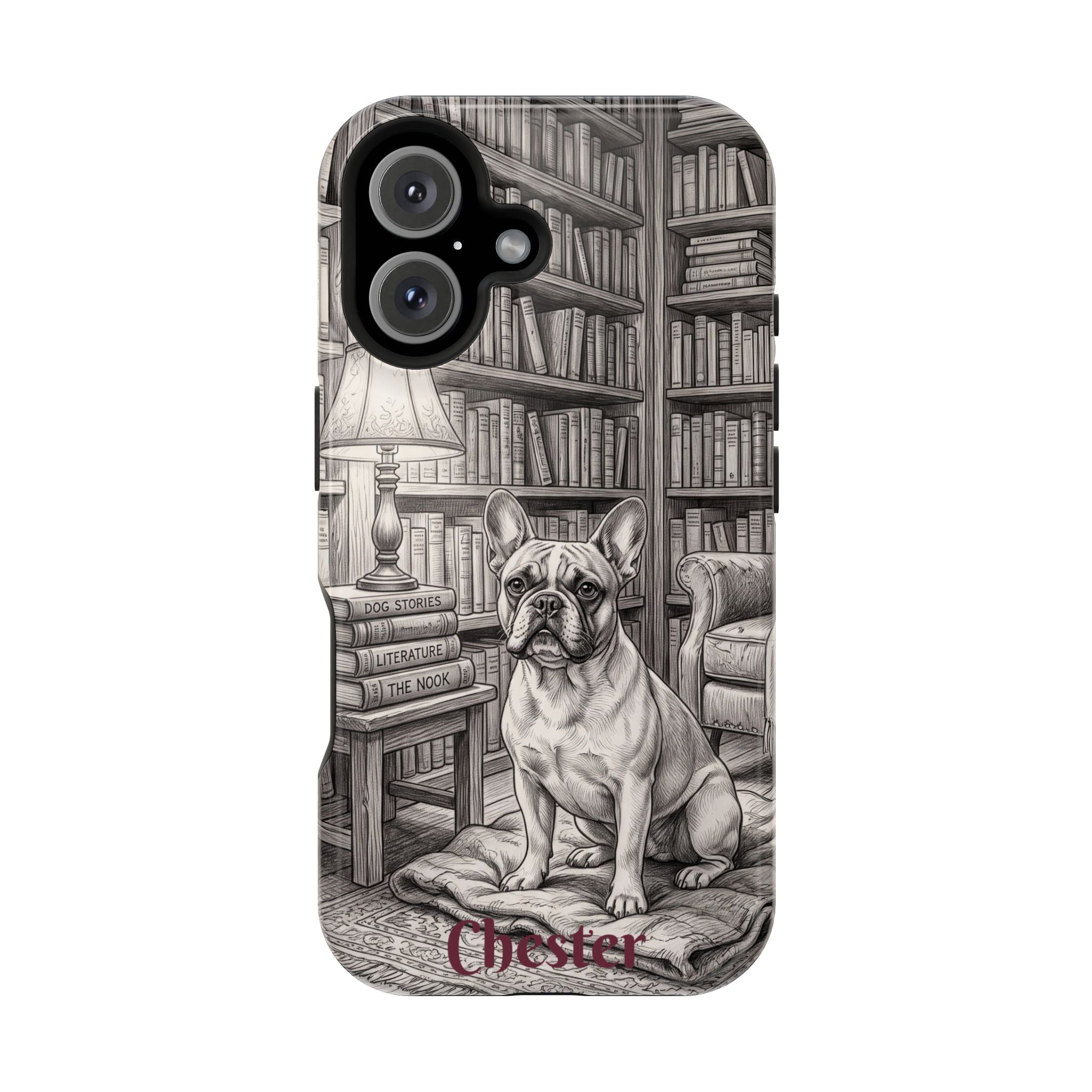 Personalized French Bulldog Library Study Phone Case — Wireless Charging Cover