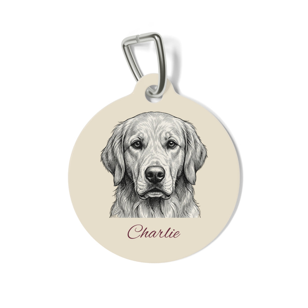 Golden Retriever Sketch Pet Tag – Personalized Name Dog ID Tag