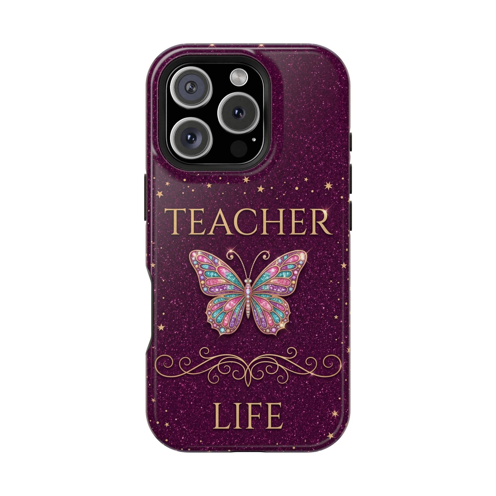 Teacher Life Glitter Butterfly Phone Case — Wireless Charging Cover