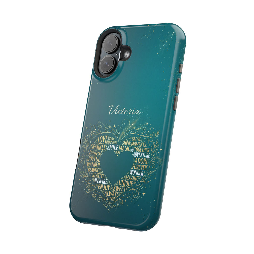 Personalized Teacher Heart Word Art Phone Case — Impact-Resistant Wireless Charging Cover