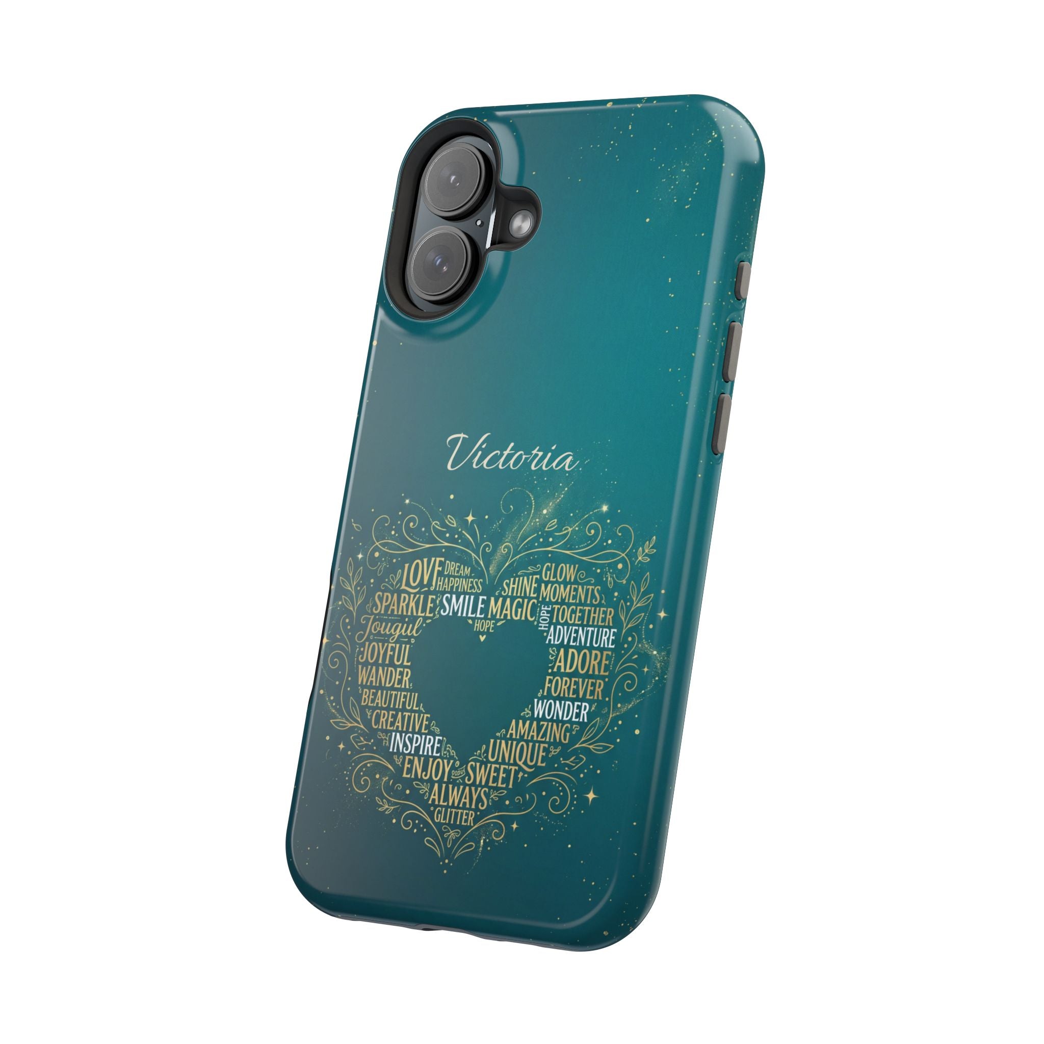 Personalized Teacher Heart Word Art Phone Case — Impact-Resistant Wireless Charging Cover