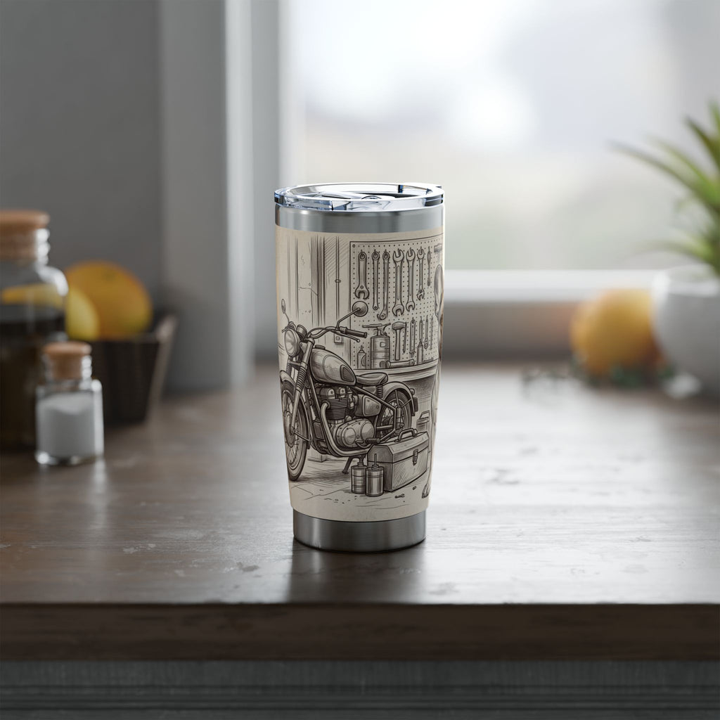 Garage Frenchie Stainless Tumbler — 20 oz Personalized Travel Mug with Workshop Design